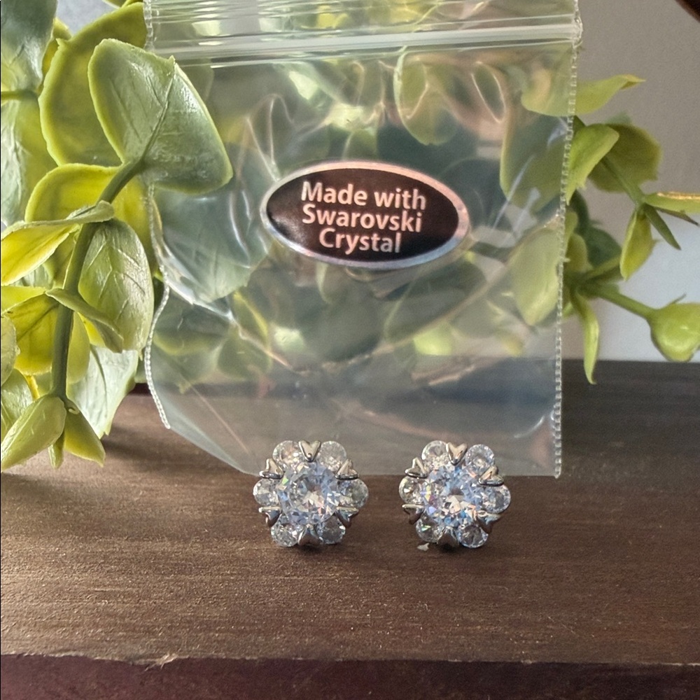 Swarovski Clear Crystal Flower Cluster Stud Earrings